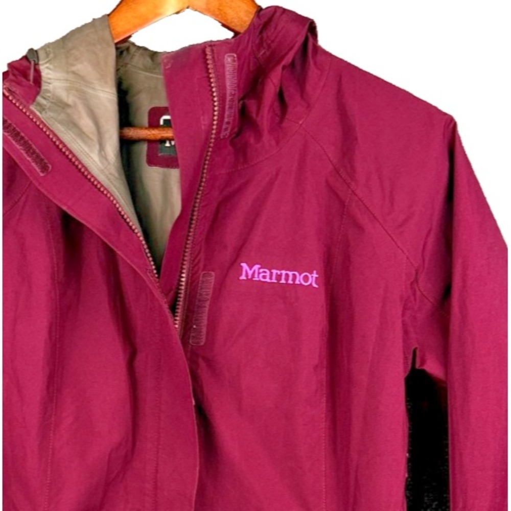 Marmot Gore-Tex Hooded Rain Jacket Full Zip Waterproof Parka Coat Purple M Flaws